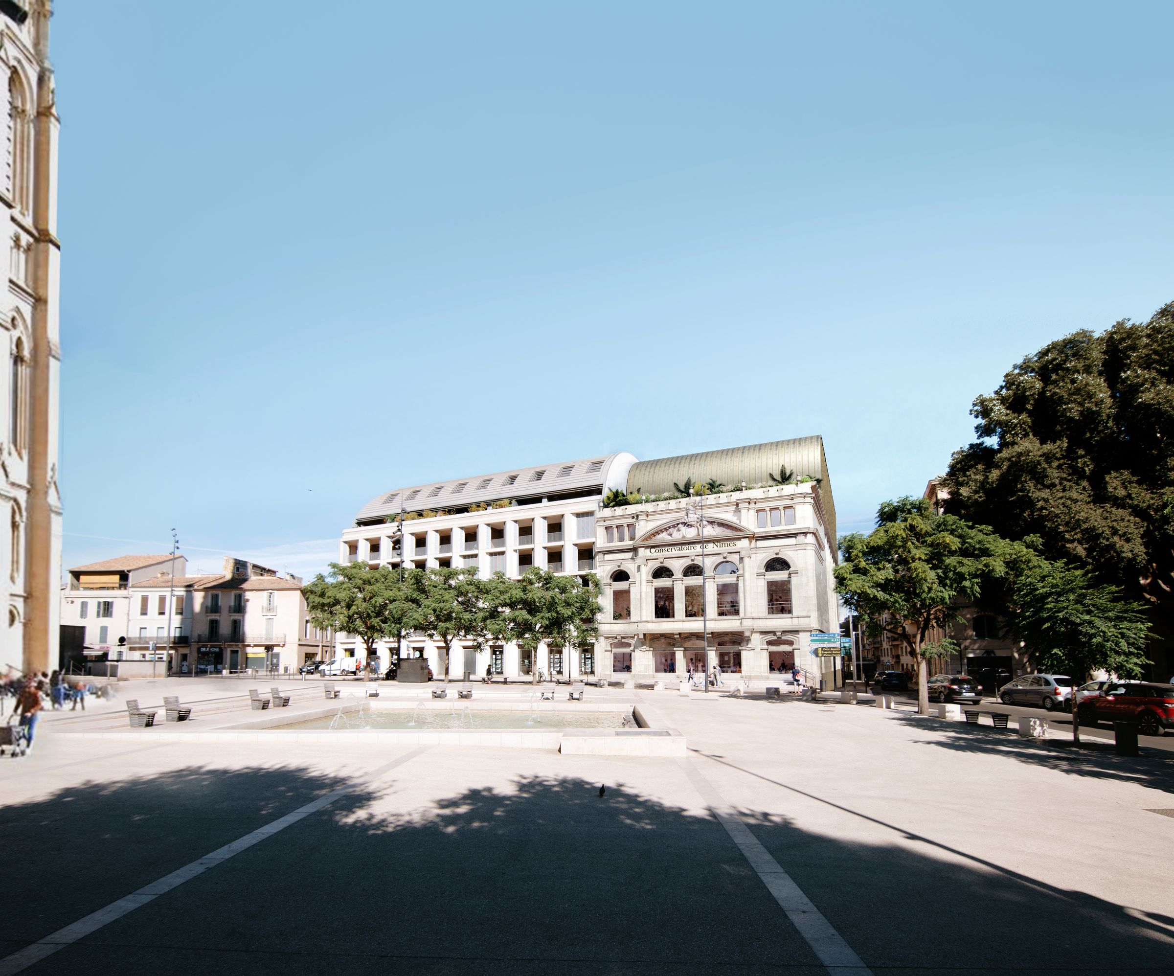 Vue projet de l'extérieur du nouveau conservatoire de Nîmes